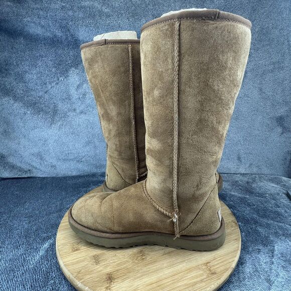 UGG Classic Tall II Boots Womens Size 8 Chestnut Suede Sheepskin Shearling Warm - Picture 8 of 12
